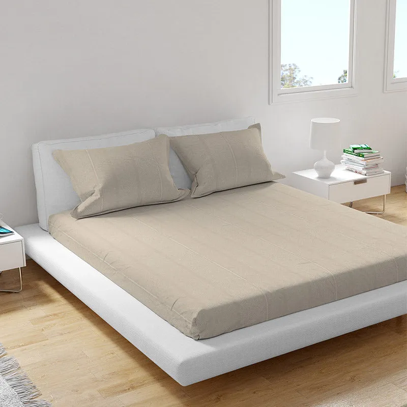 Print Percale Slub Solid Cotton Bedsheet (Sandal Wood) - 150 TC media 1