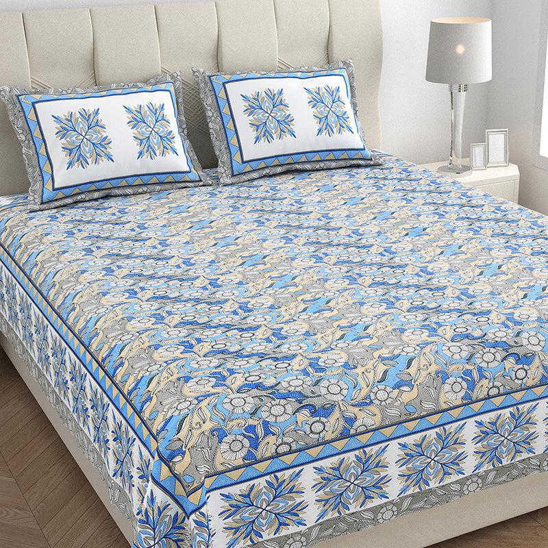Nidra Nector  Floral Cotton Bedsheet (Blue) - 150 TC media 3