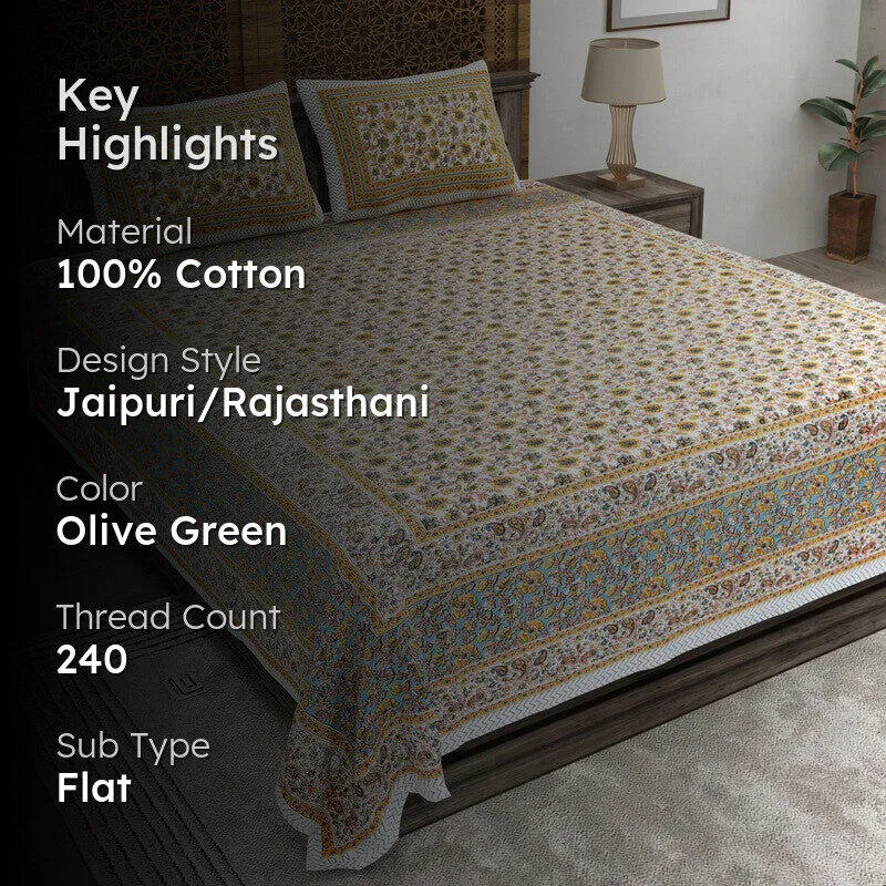 Crafton Cotton Bedsheet (Olive Green) - 240 TC media 2
