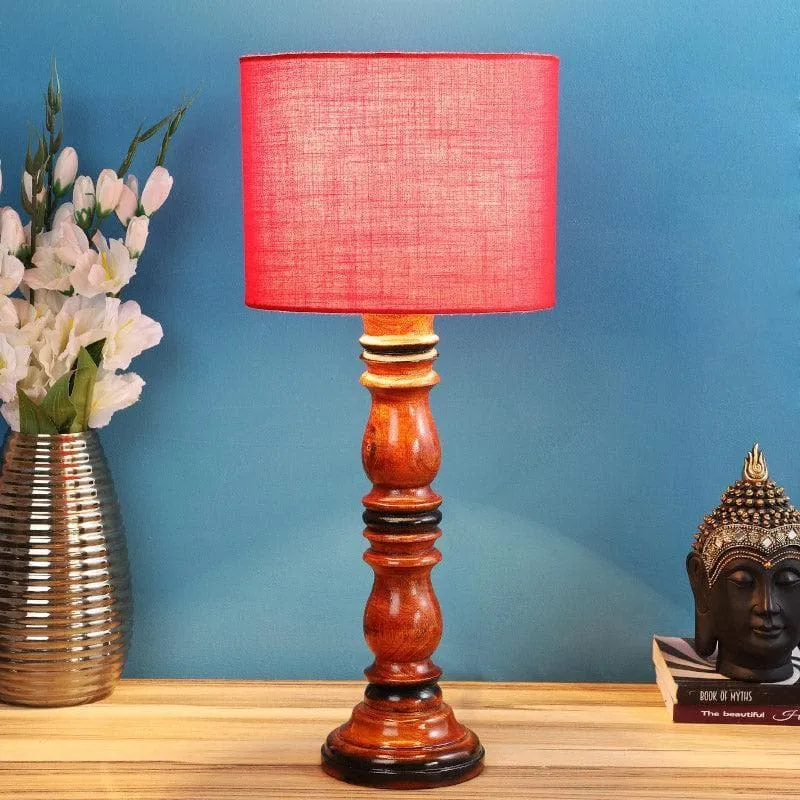 Rosa Argyle Fabric Table Lamp - Red,Brown media 3