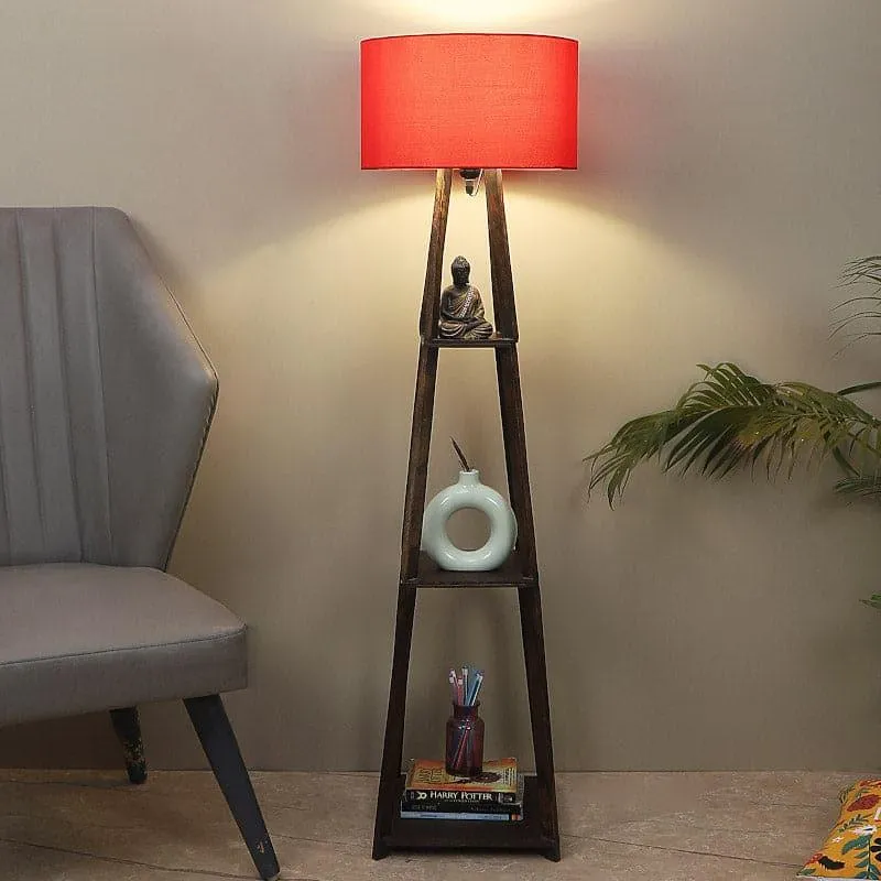 Seasa Wistera Wooden Floor Lamp With Shelf - Red media 1