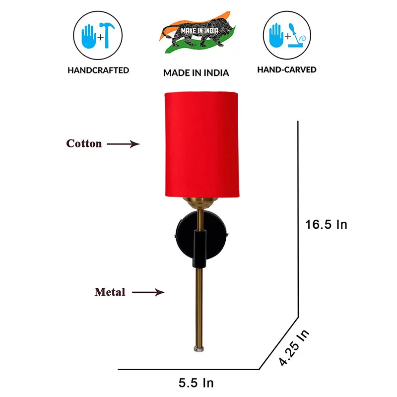 Beryll Cylindrical Steel & Cotton Wall Lamp - Red media 6
