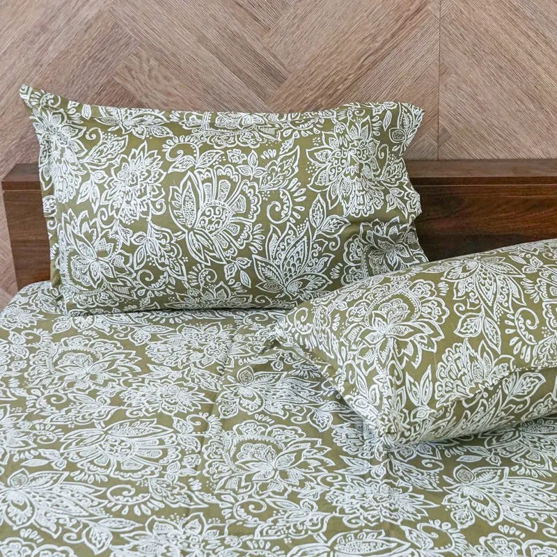 Champa Floral Cotton Bedsheet (Sage Green) - 200 TC media 4
