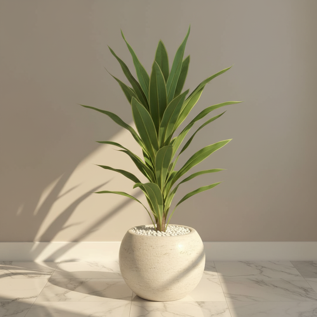 3.6 ft Faux Dracaena Reflexa Plant With Black Fiber Pot - 3.61 Feet