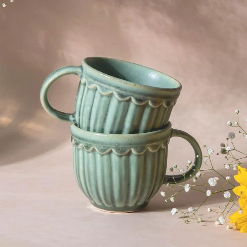 Terra Ceramic Coffee Mug (350 mL Each/Aqua) - Set of Two media 4