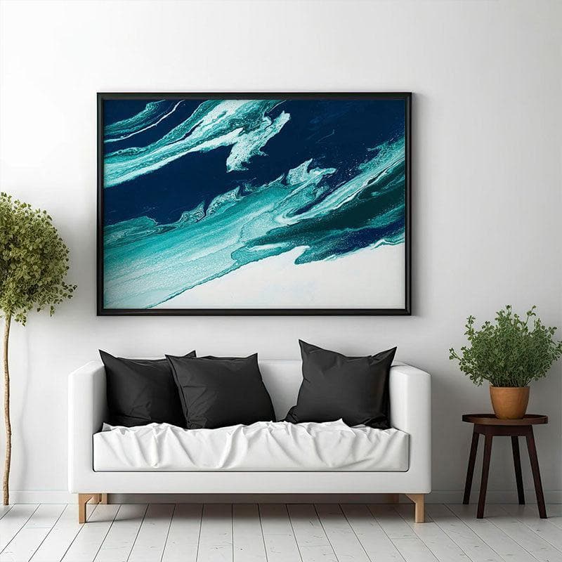 Green and Blue Wave Painting - Black Frame