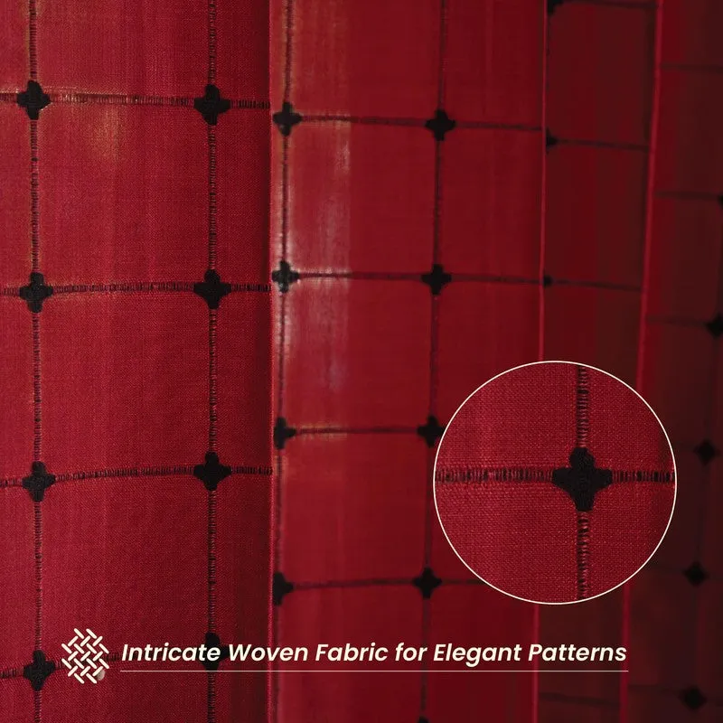 Pixel Checks Cotton Curtain - Maroon media 3