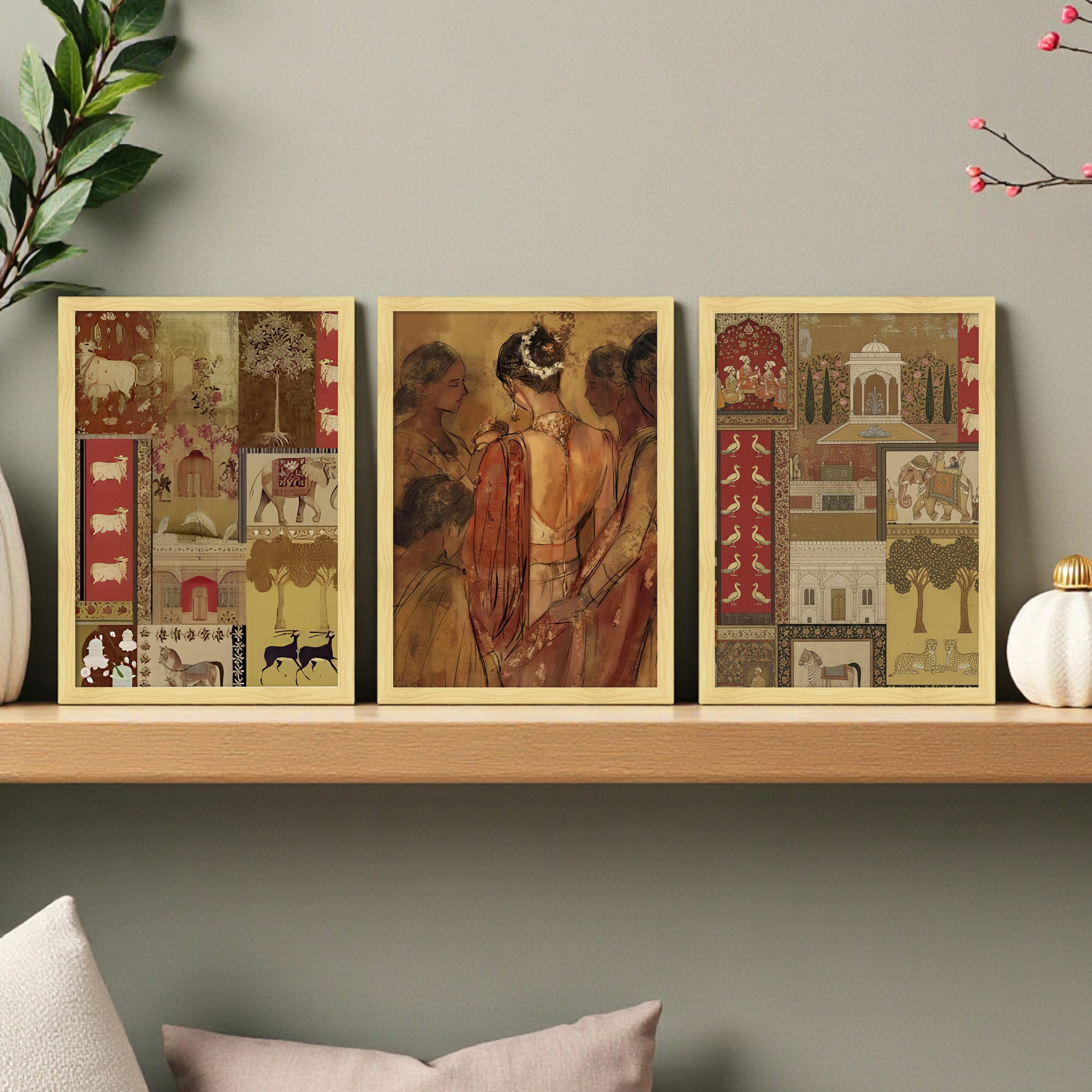 Fern Flow Cotton Canvas Wall Painting - Set Of Three