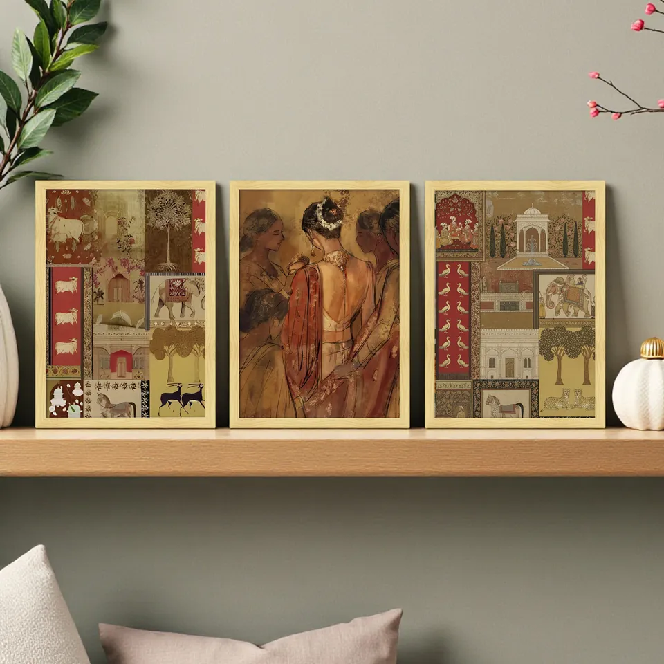 Fern Flow Cotton Canvas Wall Painting - Set Of Three media 1