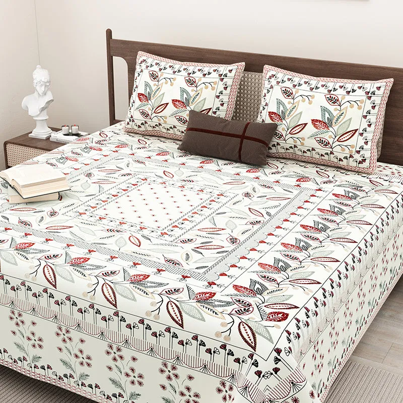 Aniditha Ethnic Cotton Bedsheet (Red,Ivory) - 160 TC media 4