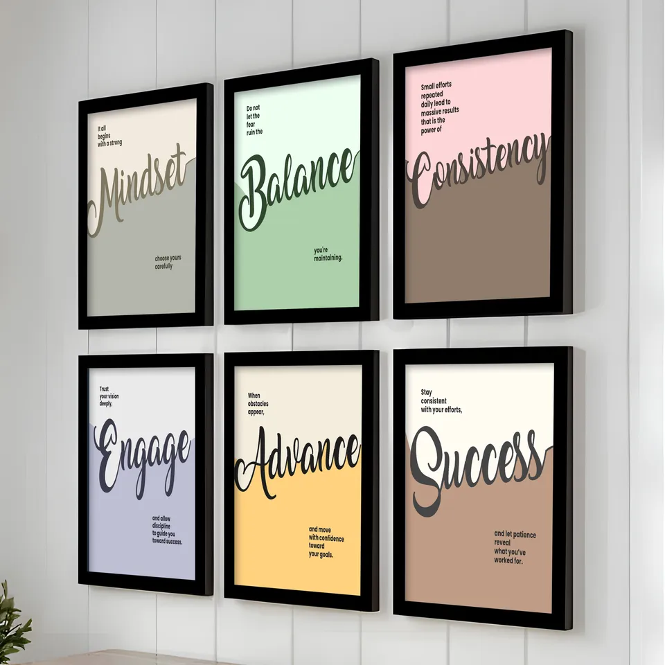 Wellness Quote Wall Painting With Frame - Set Of Six media 7