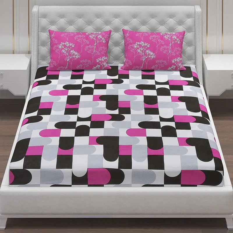 Monte Carlo Multi Blocks Cotton Bedsheet (Pink,Black) - 104 TC media 4