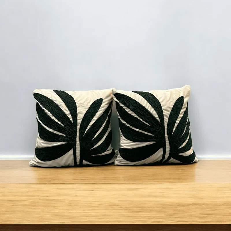 Monochrome Fronds Tufted Cushion Cover (Black & White) - Set Of Two media 1