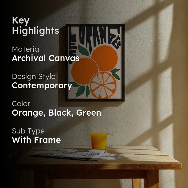 Orange Citrus Archival Canvas Wall Art - Black media 2