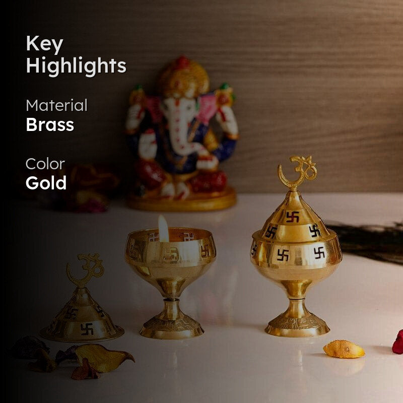 Om Swastik Brass Diya - Set Of Two media 2