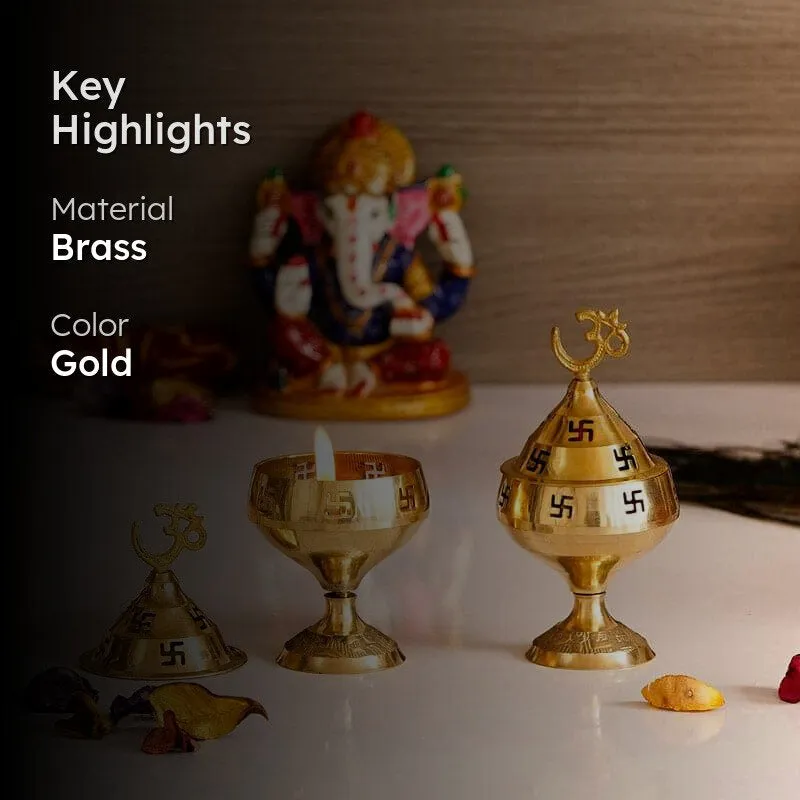 Om Swastik Brass Diya - Set Of Two media 2