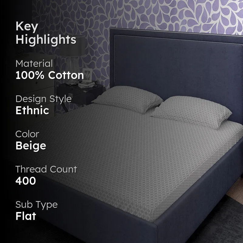 Miniature Motif Ethnic Cotton Bedsheet (Cream) - 400 TC media 2