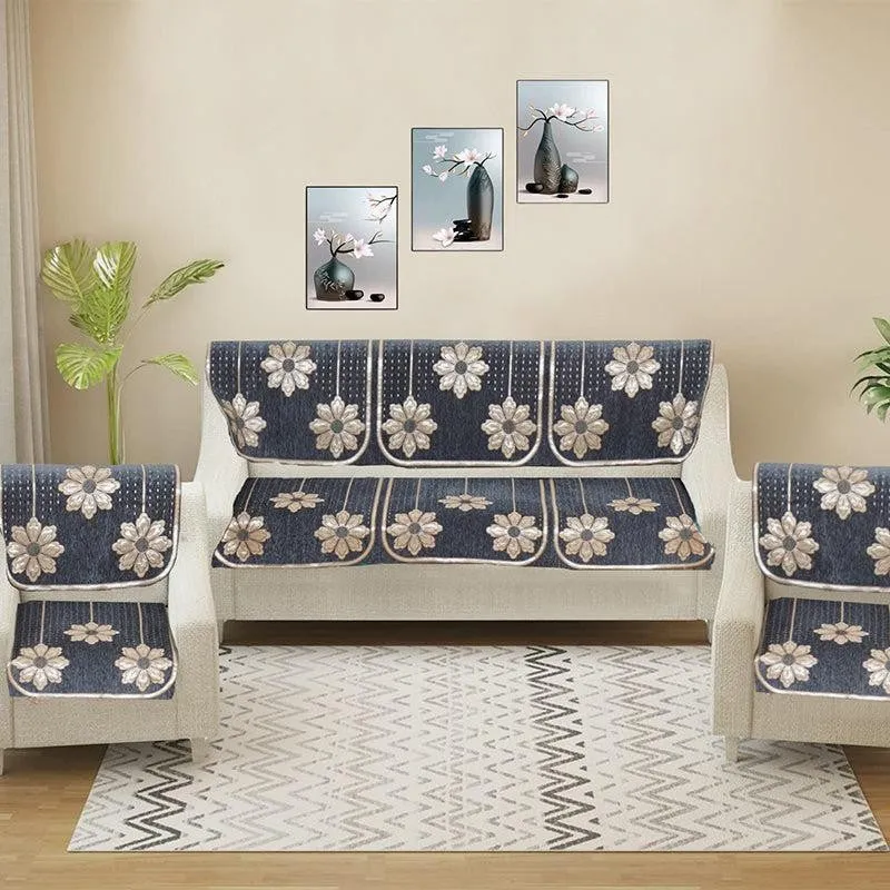 Mitha Floral  Sofa Cover (Grey) - Set Of Six media 1