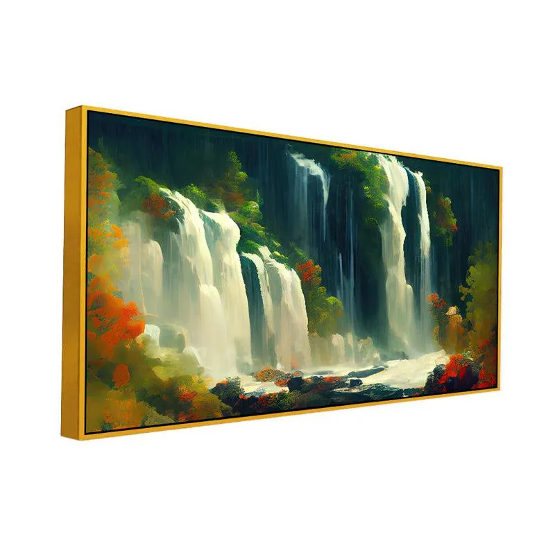 Ephemeral Waterfall Canvas Wall Painting With Frame - Gold media 4