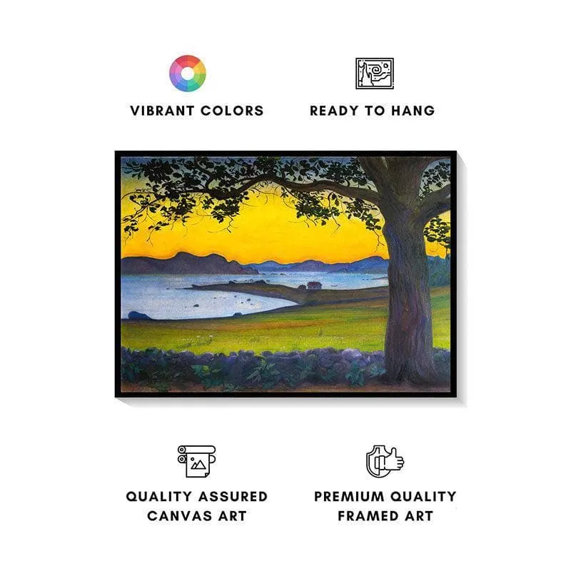 Golden Sunset Lake View Canvas Wall Painting - Black Frame media 4