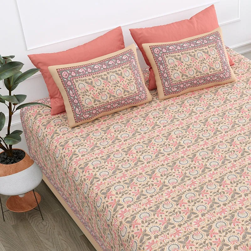 Madhur Cotton Bedsheet (Pink, Peach) - 180 TC media 4