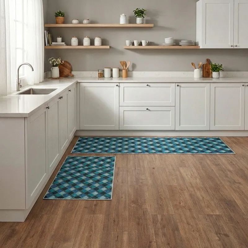 CleanLines Polyester Kitchen Floor Mats (Blue) - Set of Two media 4