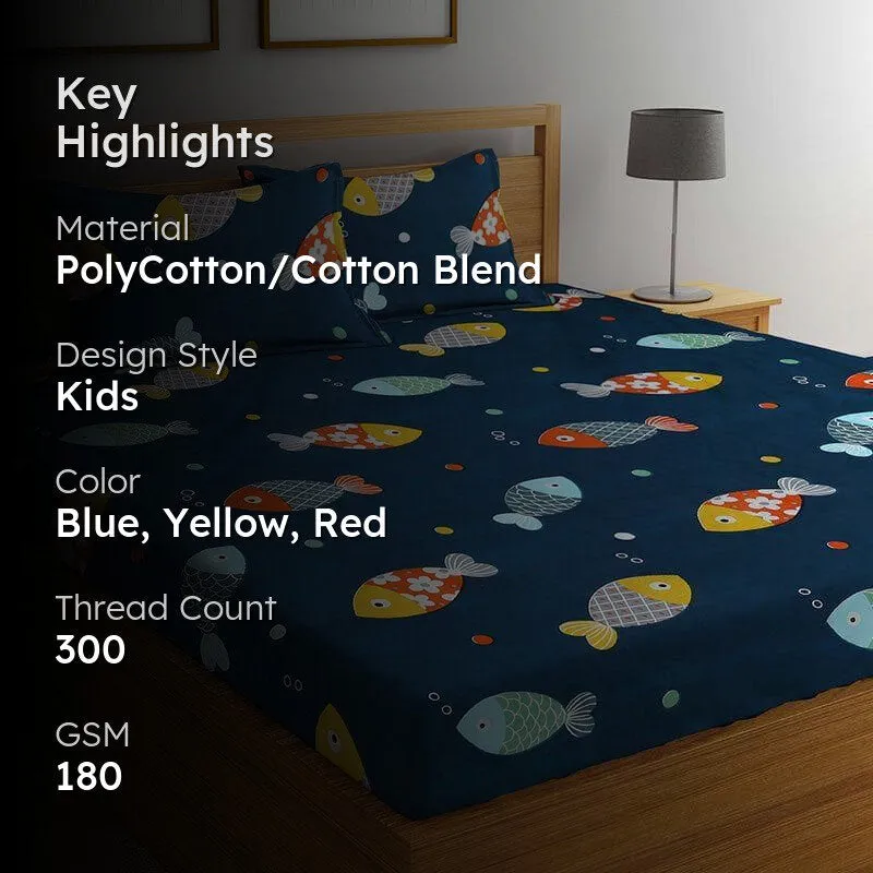 Fishy Spalsh Bedsheet - 180 GSM media 2