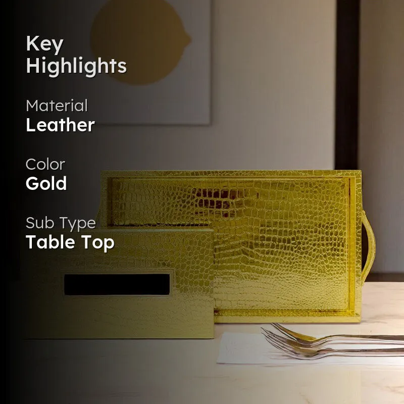 Liora Faux Leather Tray With Tissue Holder (Yellow) - Two Piece Set media 2