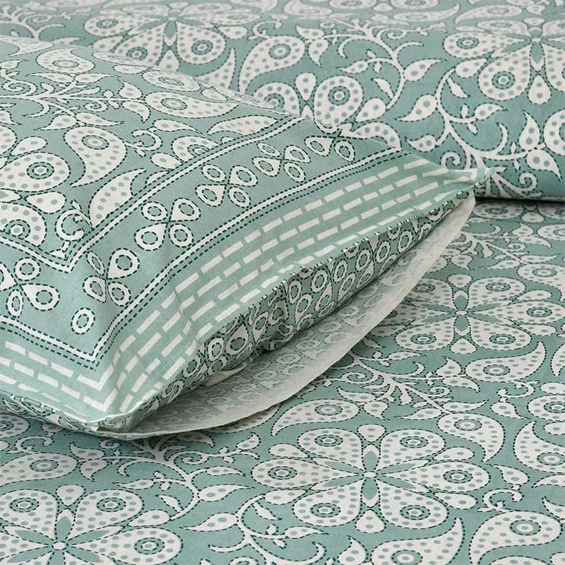 Seinara Floral Cotton Bedsheet (Aqua) - 160 TC media 5