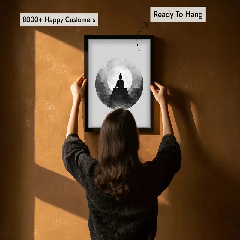 Eclipse of Peace Buddha Wall Painting With Black Frame media 7