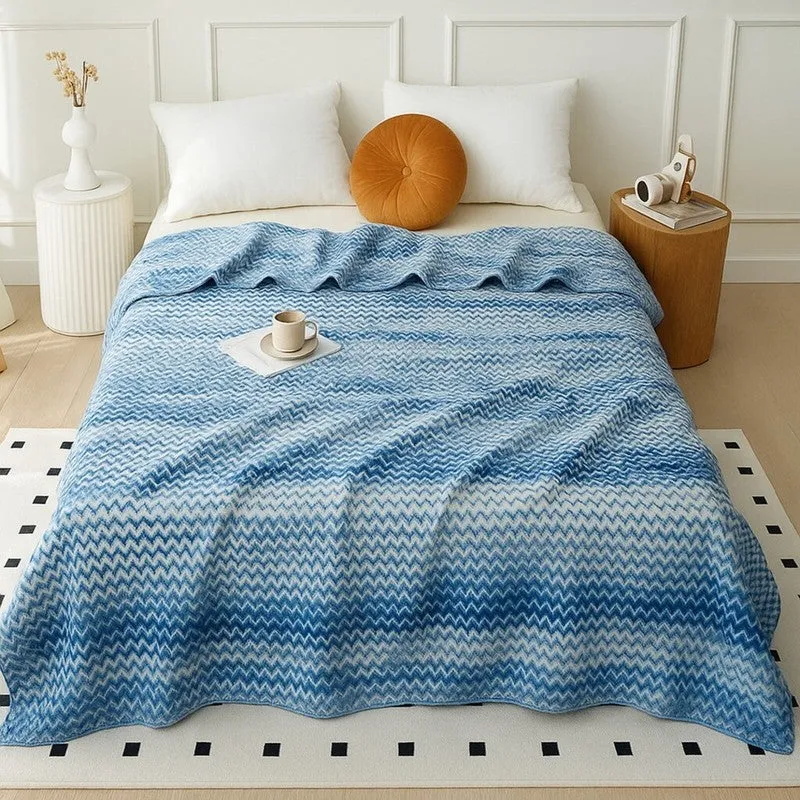 Waveora Striped Woolen Blanket (Blue) - 350 GSM media 1