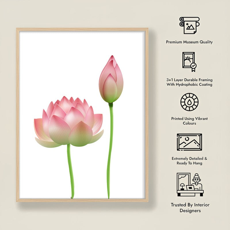 Faded Lotus Archival Paper Wall Art  - Natural Brown Frame media 9
