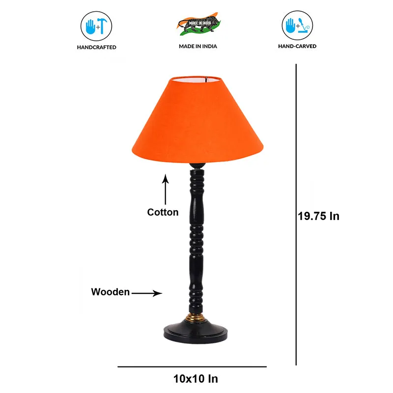 Glow Mesa Table Lamp With Carved Wooden Base - Orange,Black media 4
