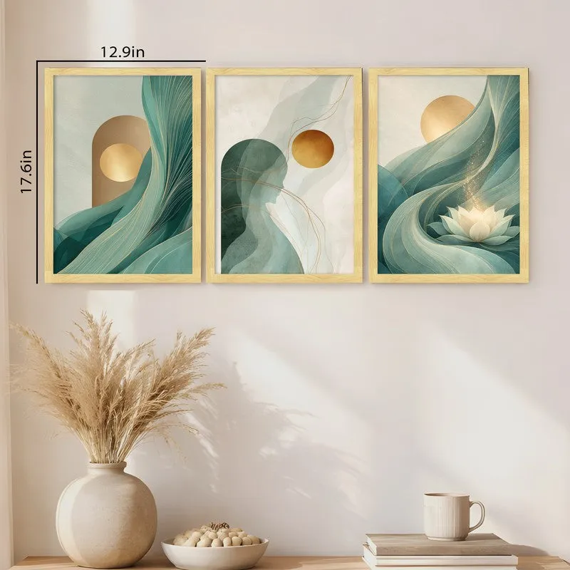 Teal & Terrene Paper Wall Painting With Frame - Set Of Three media 11