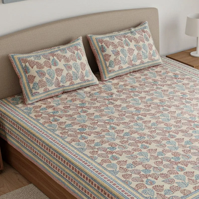 Nistara Floral Cotton Bedsheet (Peach) - 144 TC media 3