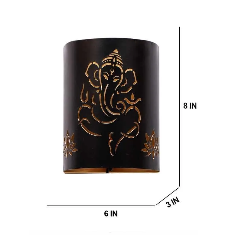 Ganesha E Namah Etched Metal Wall Lamp media 5