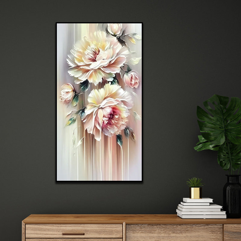 Fleur Pastel Floral Canvas Wall Painting With Frame - Black