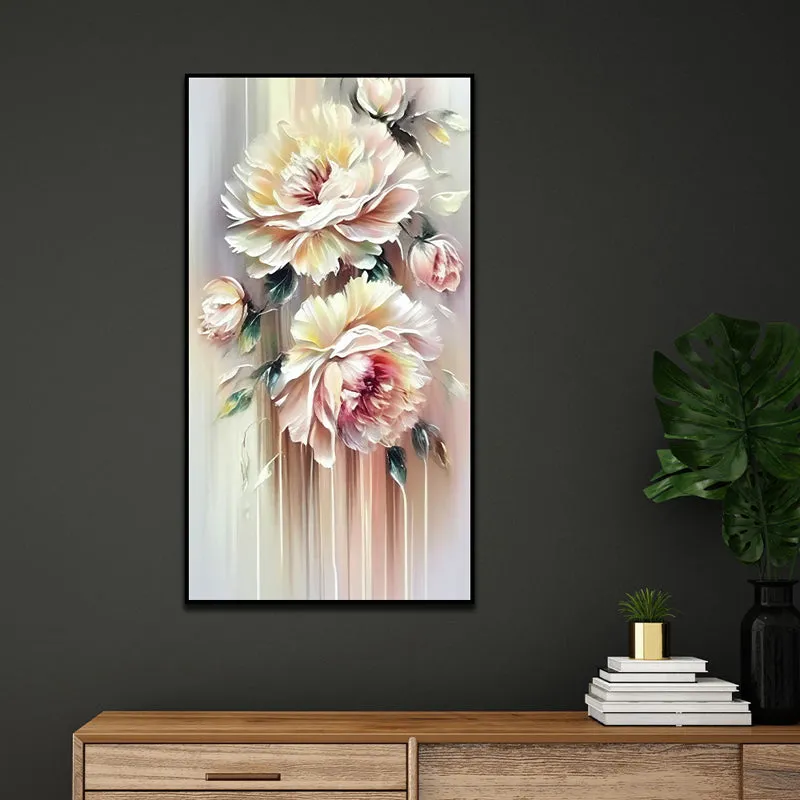 Fleur Pastel Floral Canvas Wall Painting With Frame - Black media 1
