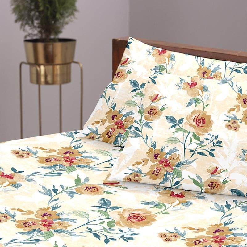 Surva Camellias Flora Cotton Bedsheet (Peach) - 254 TC media 6