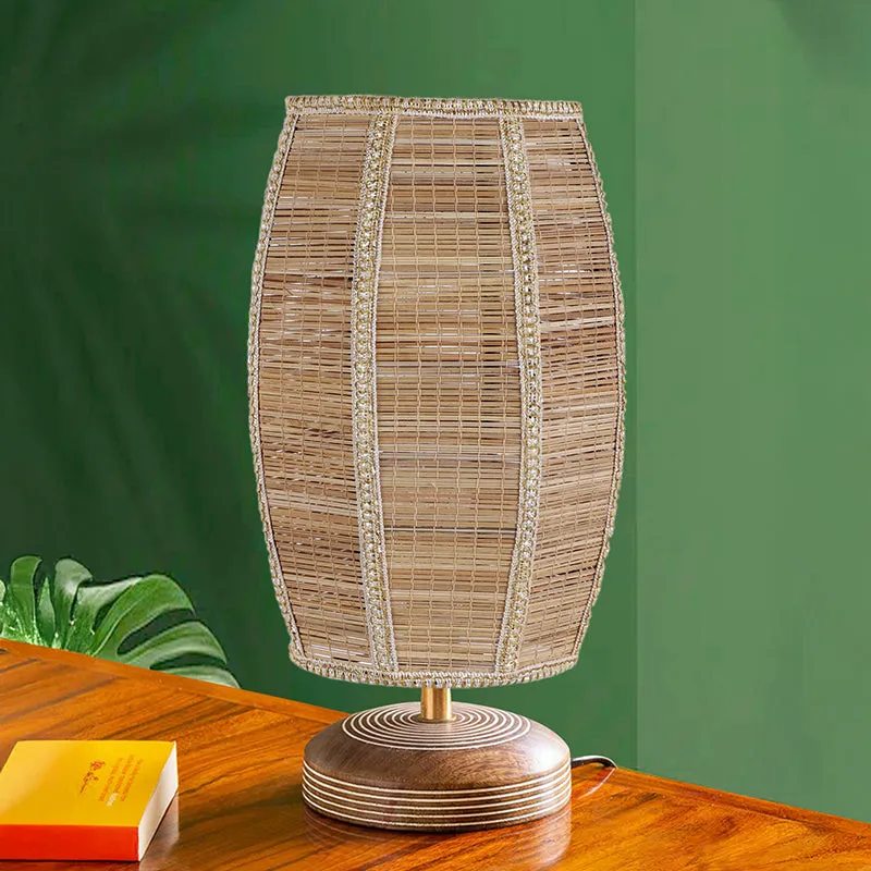 Savera Bamboo Barrel Fabric Table Lamp - Beige media 3