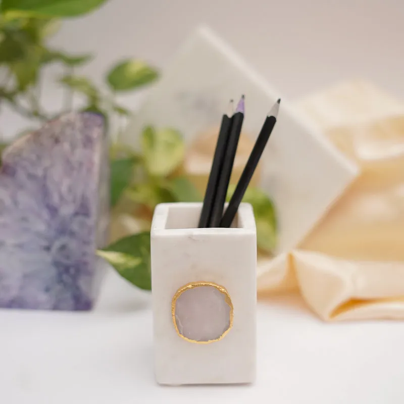 Kade Marble Agate Stationary Holder - White media 1