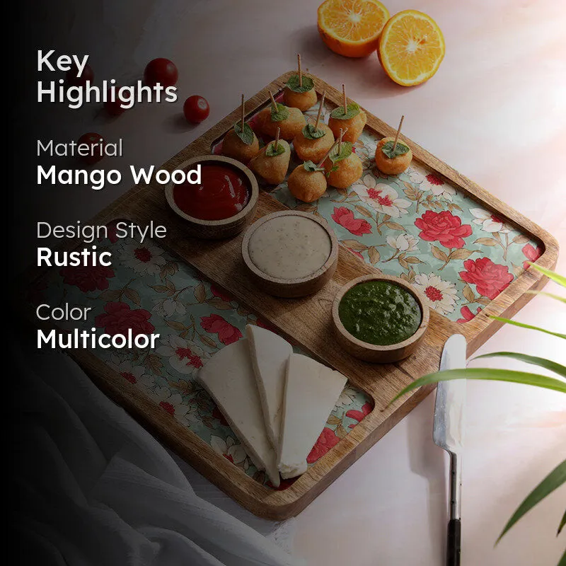 Fleur Aqua Mango Wood Platter (30 mL) - Four Piece Set media 2