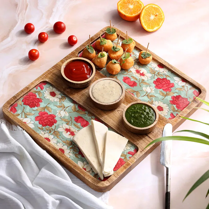 Fleur Aqua Mango Wood Platter (30 mL) - Four Piece Set media 1