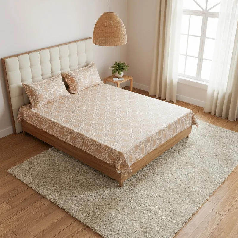 Antira Geometric Cotton Bedsheet (Peach) - 200 TC media 1