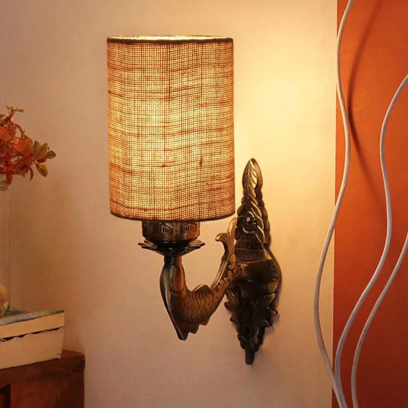 Ziada Stiva Cylindrical Fabric & Metal Wall Lamp - Beige media 1