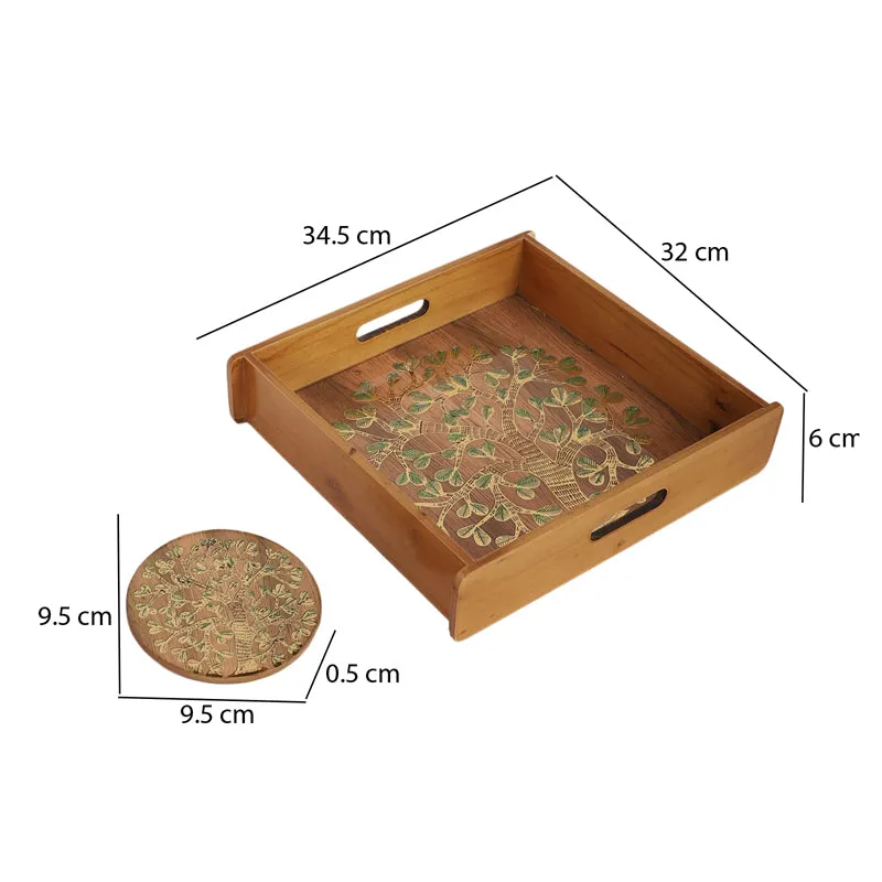 Sona Patta Wooden Serving Tray With Coaster - Seven Piece Set media 5