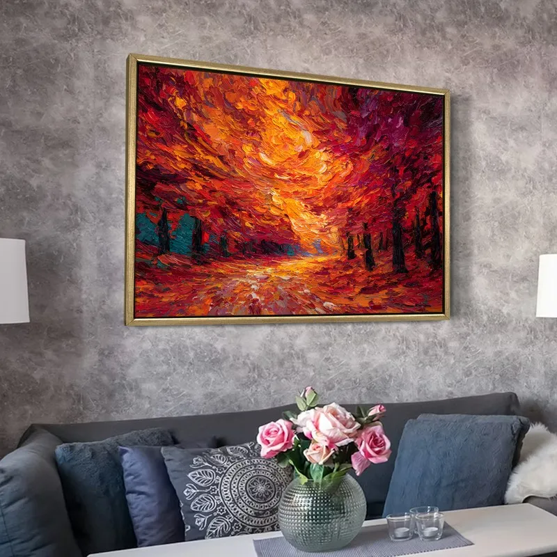 Cinnabar Forest Canvas Wall Painting With Frame media 6