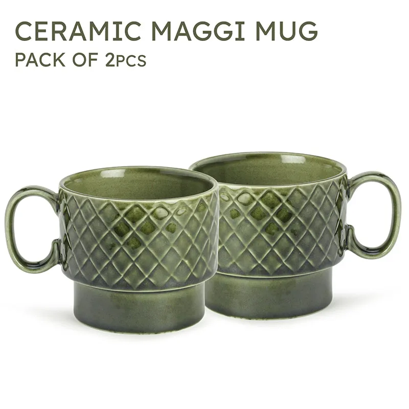 Fjord Ceramic Coffee Mug (500 mL Each/Moss Green) - Set of Two media 6