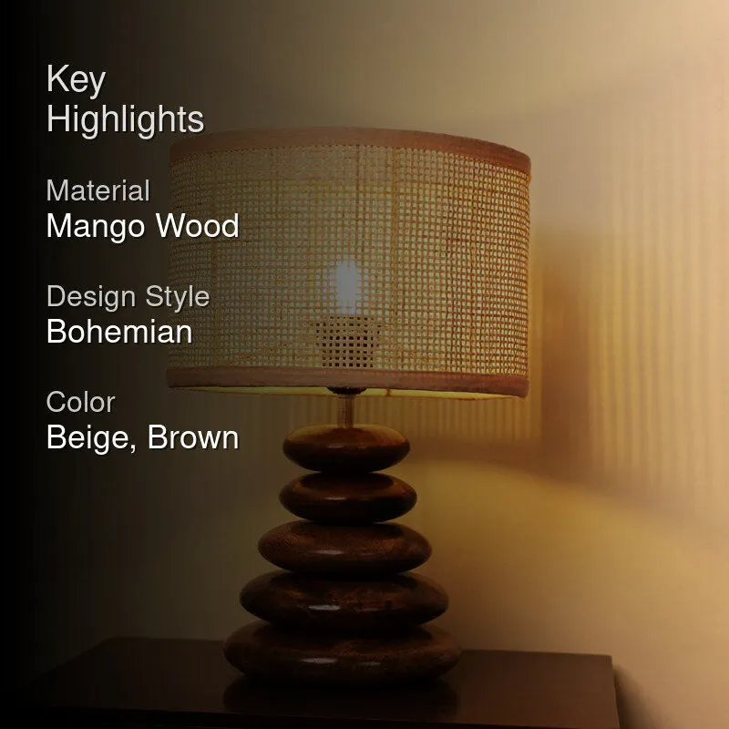 HearthLit Rattan Mango Wood Table Lamp - Beige,Brown media 2