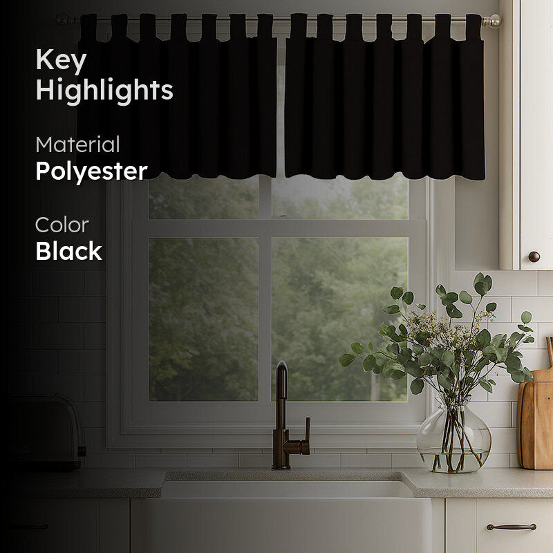 Tab Tale Flat Curtain Valance (Black) - Set Of Two media 2